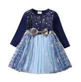 Frozen Stars  -  Girls Long Sleeve Tulle Skirt Dress.